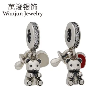 

Wanjun Jewelry 925 Silver Bracelet Charms APRIL FOOL'S DAY Baking Varnish Heart Pacifier Bear DIY Hanging Brackets