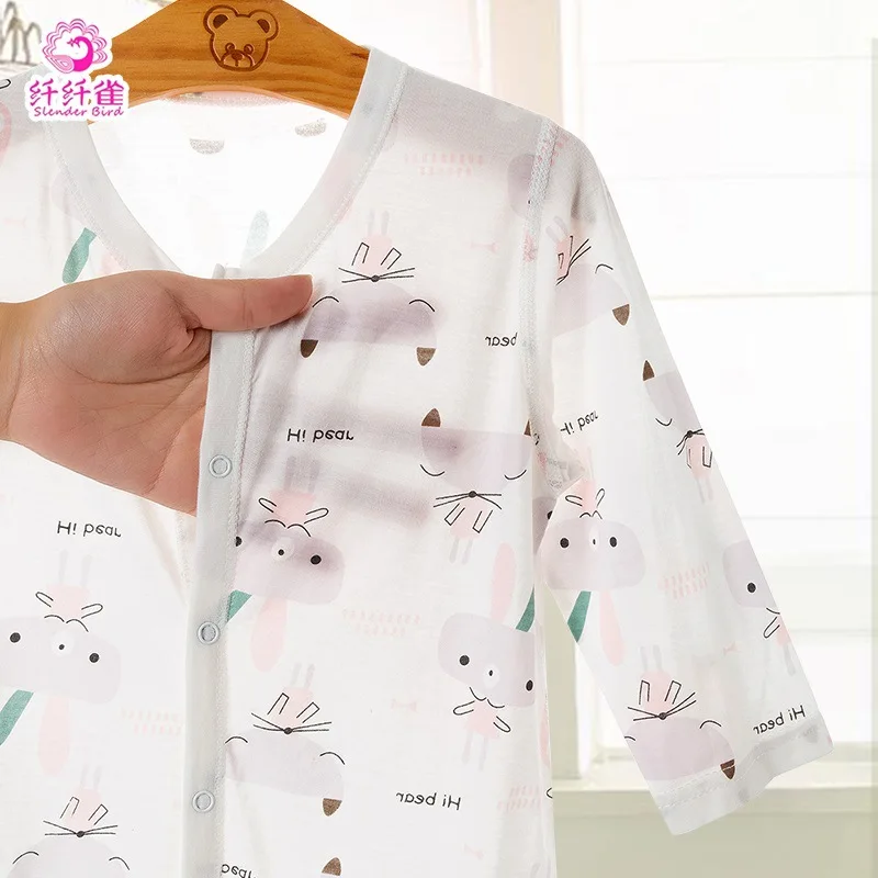 

Summer Thin Section Newborn Clothes for Babies Bamboo Fabric 0-3 Month-1-Year-Old Baby Pajamas Long-sleeve Jumpsuit Onesie