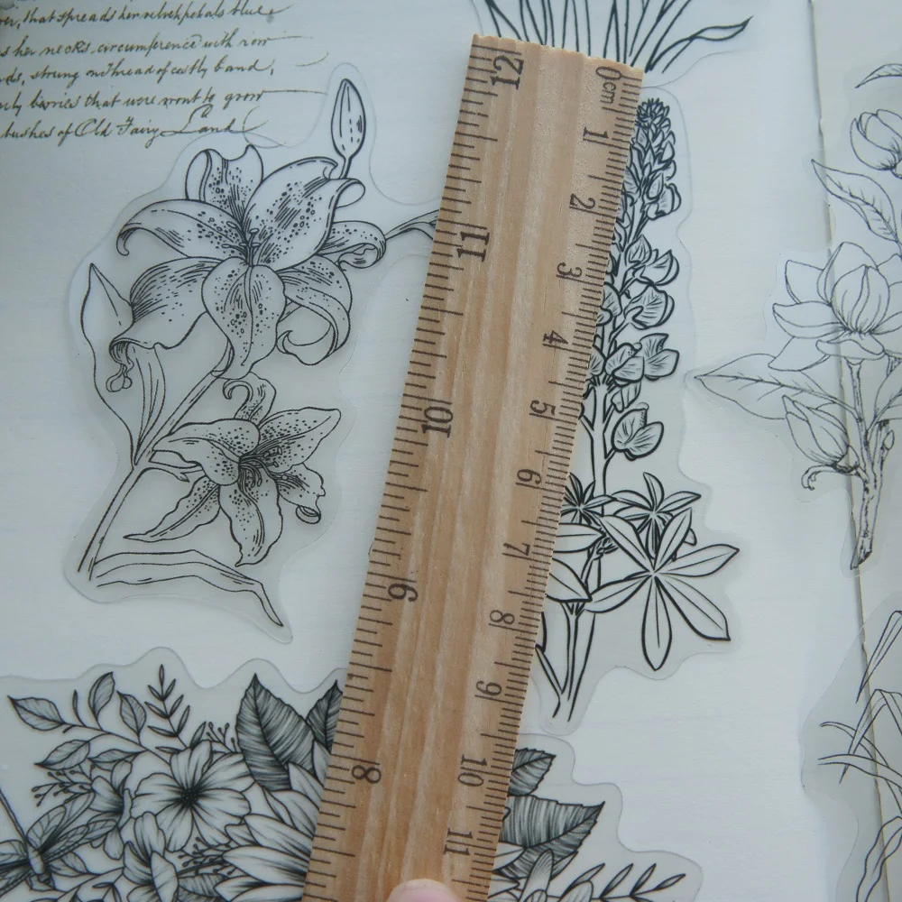 Decorative Floral Stickers Pen Drawing Flower Bouquet Style 38pcs
