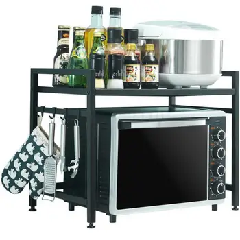 

Black Microwave Storage Rack Double Layer Kitchen Table Top Space Saving Floor Type Oven Kitchen Storage Rack