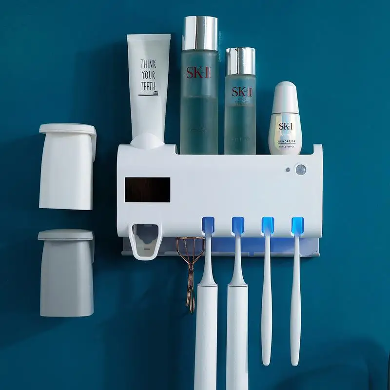

UV Toothbrush Sterilizer Wall Hanging Toothbrush Holder Automatic Toothpaste Dispenser Squeezer Bathroom Accessories Set