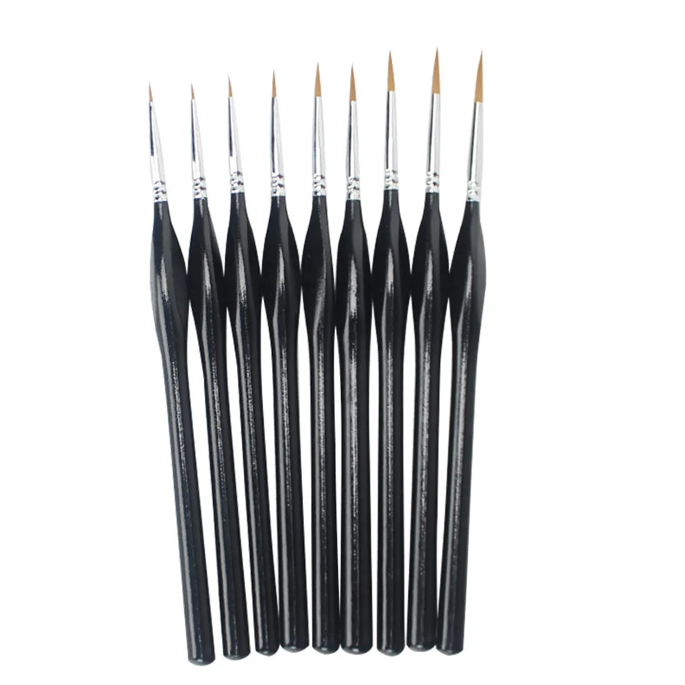 9 PCS Black Matte Suit Wolf Hob Hook Line-Detail Brush Wolf Hob Hook Line Pen Artists Painters Beginners afbeelding