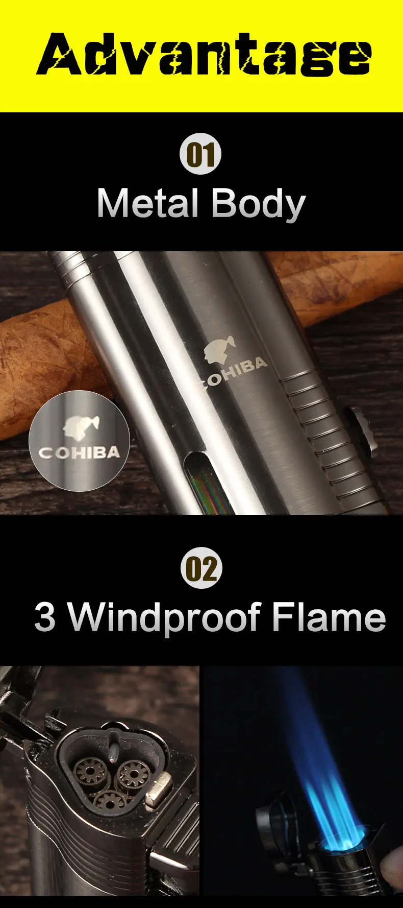 COHIBA зажигалка для сигар набор Бутановая газовая зажигалка с горелкой Jet Turbo зажигалки Металл Нержавеющая сталь Сигара резак острый