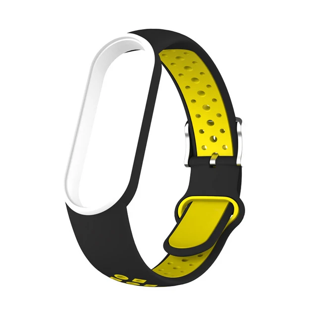 Belt For Xiaomi Mi Band 5 6 Two-color Silicone Bracelet Sport Breathable Strap For Miband 5 Miband6 Replacement Wristband black yellow