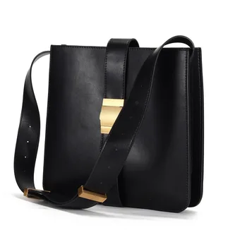 

New retro lock genuine leather women's handbag large capacity solid cowhide bucket tote shoulder messenger bag ladies office sac