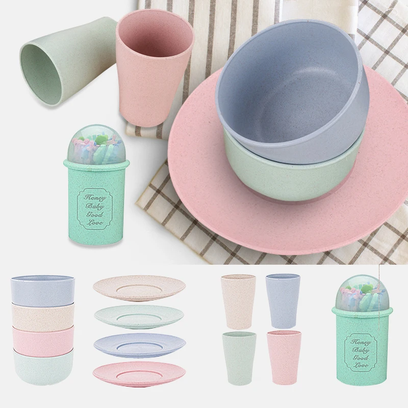 

Eco-friendly Wheat Straw Bowl Cup Plate Single Pack Household Fruit Fork Gift Gift Tableware