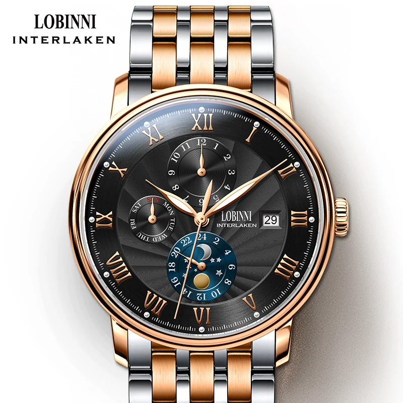 

Switzerland wrist watch LOBINNI Men Watches Seagull Automatic Mechanical Clock Sapphire Business relogio masculino L1023B-7