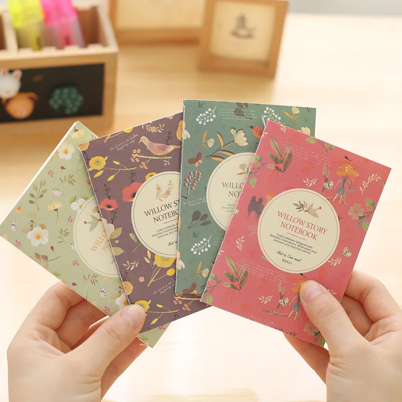 

"Willow Story" Pack of 4 Small Notebook Pocket Memo Pad Beautiful Flowers Diary Journal Notepad