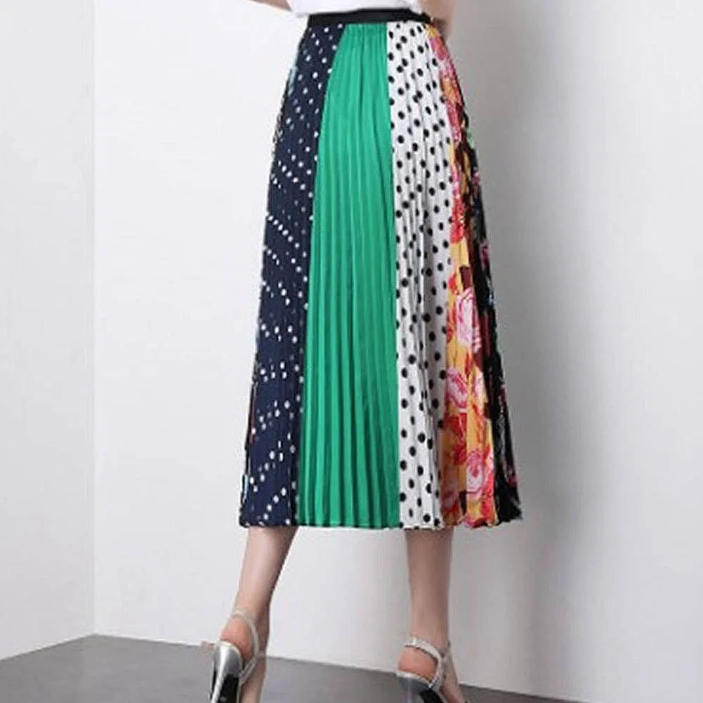 

Summer Skirts Womens 2020 New Print Cartoon Pattern High Elastic Women Midi Pleated Skirt Big Swing Party Holiday High Street