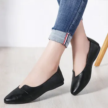 

SDZ 2020 Autumn Women Ballet Flats Genuine Leather Shoes Slip On Loafers Women Flats Woman Shoes Black Grandmother Shoes 1189