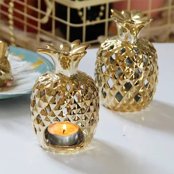 

2020 New Candlestick Hollow Out Golden Ceramics Pineapple Candle Holders European Style Restaurant Living Room Home Decorations