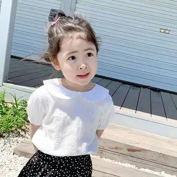 

2020 summer new children's white baby collar shirt female baby Korean version of sweet short-sleeved shirt