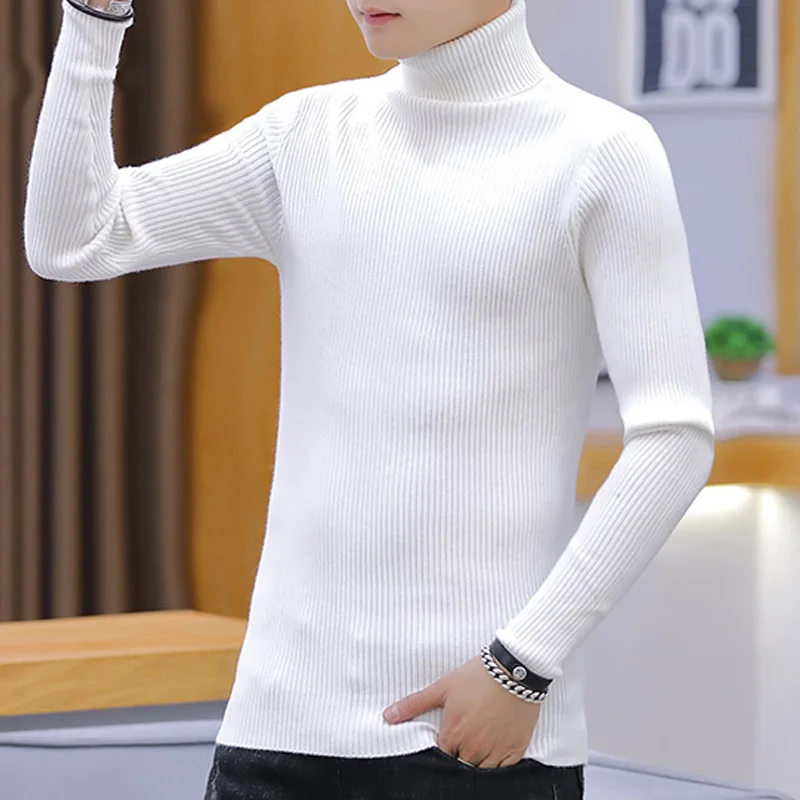 Turtleneck Sweater Pullovers Knitted Slim-Fit Mens Casual Winter Autumn