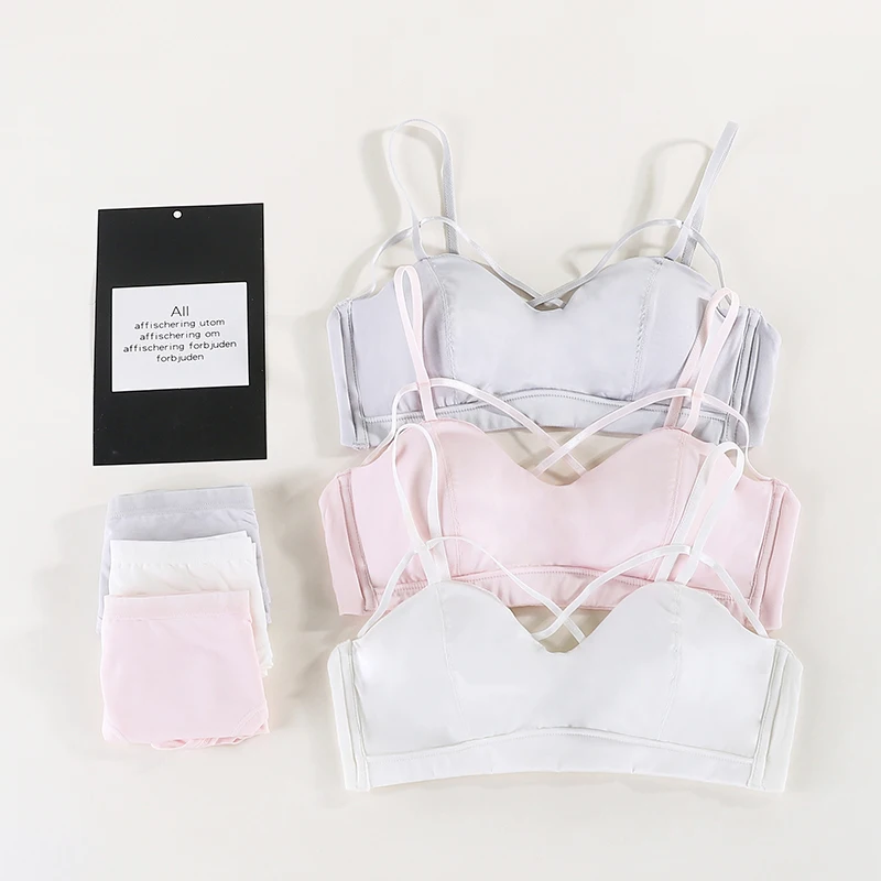 

Sexy Ladies French style Soft Modal Cotton free wire Triangle insert padding Bra cosy sponge Bra lingerie set