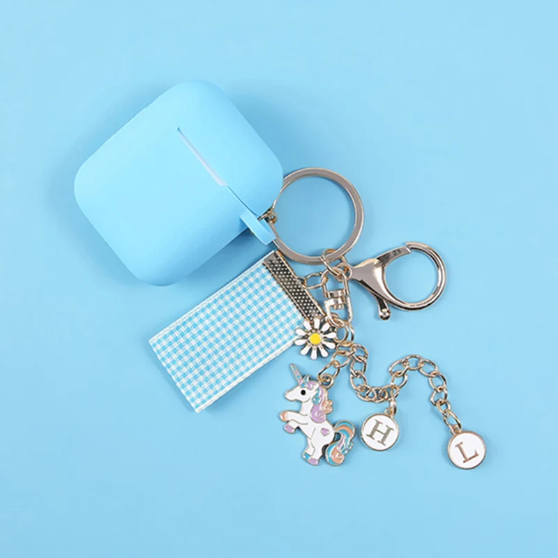 Небесно-голубой Чехол для Apple AirPods, цветной мультяшный наушник с единорогом, чехлы для Airpods 1 2, аксессуары, защитный чехол, кольцо для ключей с единорогом - Цвет: Небесно-голубой
