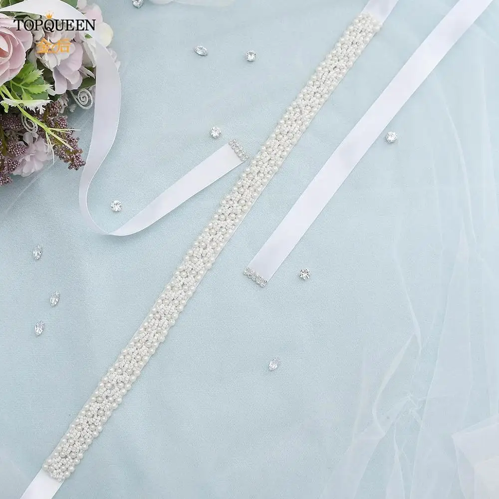 

TOPQUEEN Wedding Waist Sash Wedding Accessoire Sash Belts for Dresses Flower Girl Pre Tied Wedding Dress Sash Bow Satin S204