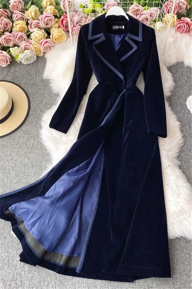 Abito Blazer in velluto nero autunno e inverno lungo sopra il ginocchio  temperamento moda Maxi giacca a vento donna cappotto sottile M1180|Blazers|  - AliExpress