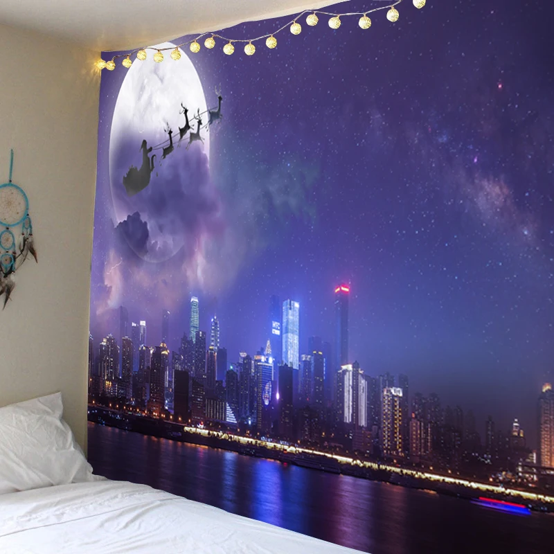 

Рождественский настенный гобелен, одеяло в стиле арт-деко, занавеска, скатерть для пикника, подвесное украшение для дома, Санта-Клаус, снего...