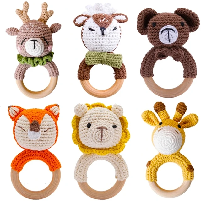 Introducing the 1PC Baby Ratter Toys Wooden Teether Crochet Animals