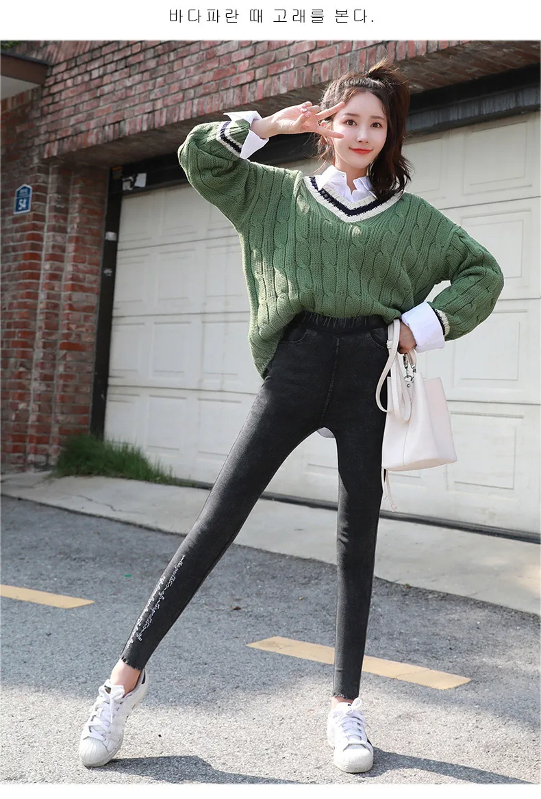 BIVIGAOS Мода и досуг женские вышитые эластичная ткань черные узкие брюки корейские тонкие джинсы леггинсы весна осень повседневные джеггинсы