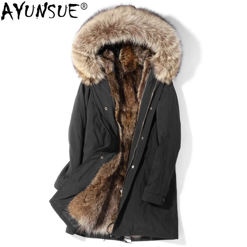 

AYUNSUE 2019 New Parka Real Fur Coat Men Winter Jacket Warm Raccoon Fur Liner Long Genuine Fur Coats Parkas De Hombre P189865102