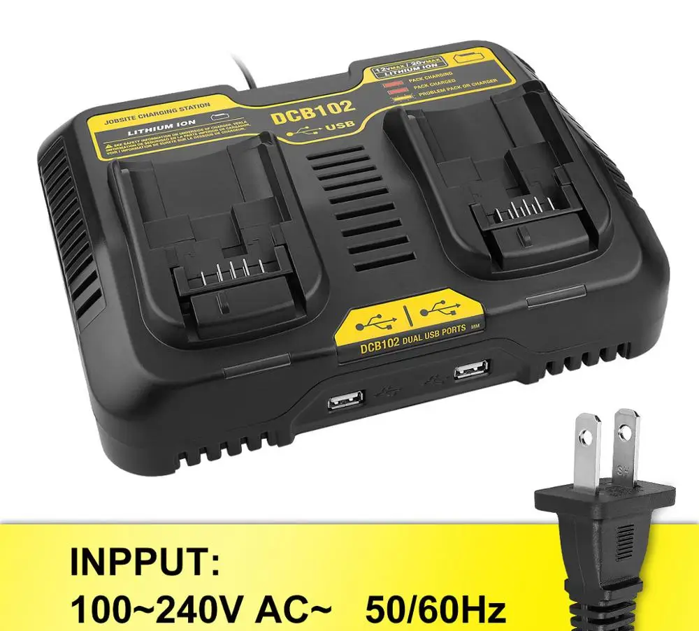 Лучшее зарядное устройство для Dewalt 10,8 V-20 V Li-Ion DCB102 DCB112 DCB105 Li-Ion DCB200 Dual USB зарядное устройство
