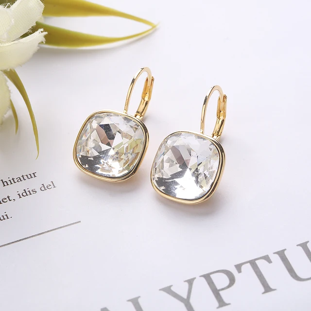 2021 New Design  Square Stones Earrings With French Hook Lever Back For Fashion Girls Wedding Gifts G001