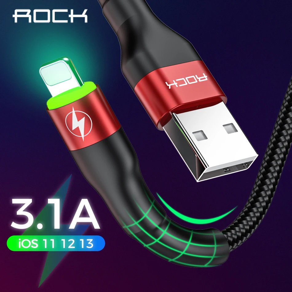 

ROCK 3.1A USB Cable For iPhone 11 Pro Max Xs Xr X 8 7 6 Plus 6s ipad Fast Charging Sync Data Wire Mobile Phone Charger Cord