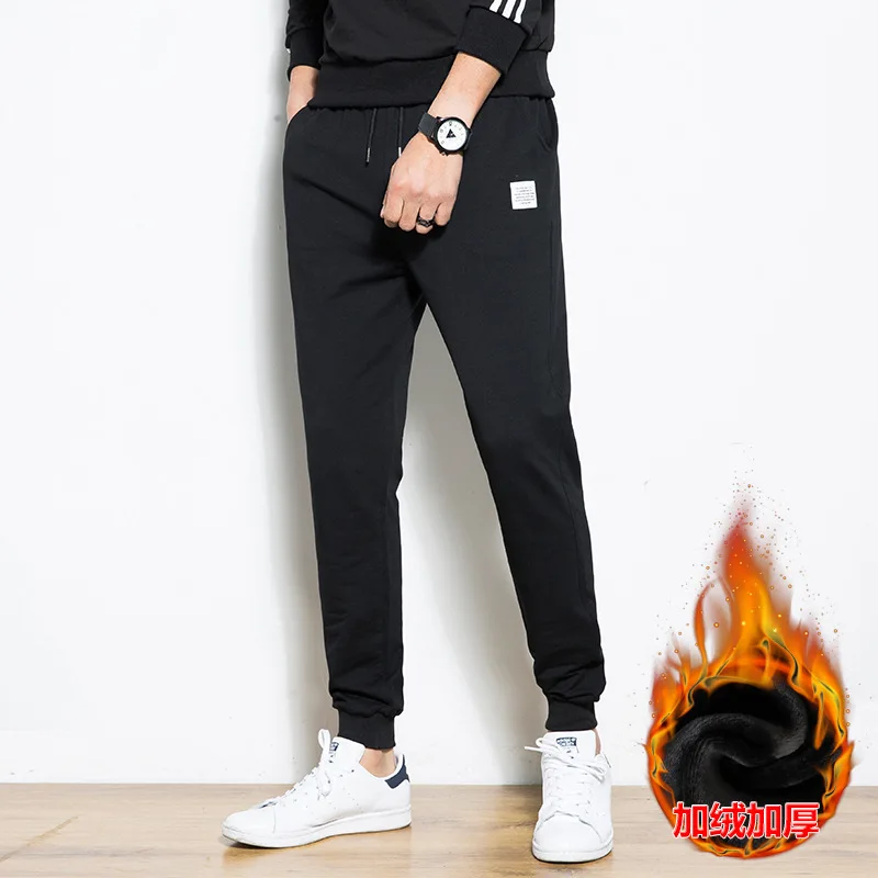 

2019 Winter plus Velvet Students Pants Men's Teenager Trend Casual Pants Men's Korean-style Warm Beam Leg Sweatpants 95 Cotton