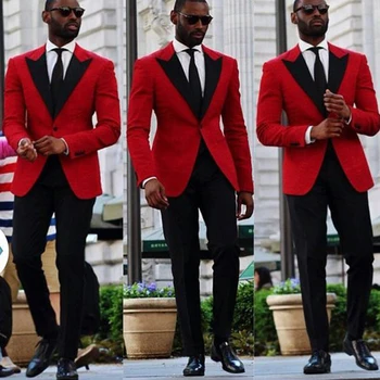 

Slim Fit 2 Pieces Red Suit Wedding Suits for Men Groom Suits Groomsmen Suits Wedding Tuxedos Jacket+Pants