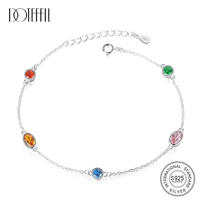 DOTEFFIL, новинка, 925 пробы, серебряная цепочка и звенья, браслеты для женщин, хорошее ювелирное изделие, вечерние, красочные, женский браслет, серебряный