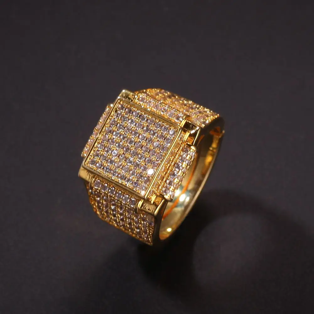 Сверкающее кольцо Blingbling, кольцо Iced Out, крошечный циркон, желтое золото, заполненное мужское кольцо, модное ювелирное изделие, подарок