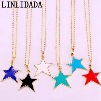 

8Pcs Blue/Red/Black/White Color Enamel Star Gold Color Women Pendant Necklace Jewelry