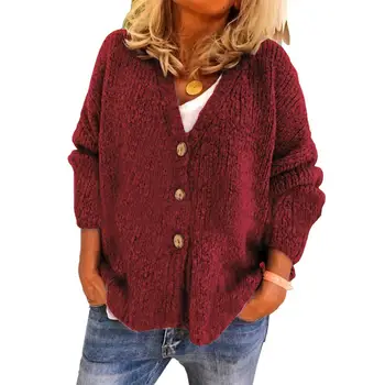 

Women Casual Winter Solid Color Long Sleeve Buttons Knitted Cardigan Short Coat