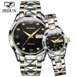 JSDUN relojes mecánicos de marca de lujo para hombre y mujer, reloj automático resistente al agua, relojes clásicos de regalo para parejas