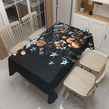 

Customizable Round Tablecloth Black Christmas Theme Pattern Thicken Fabric Rectangular 3D Table cloth for Family Wedding Party