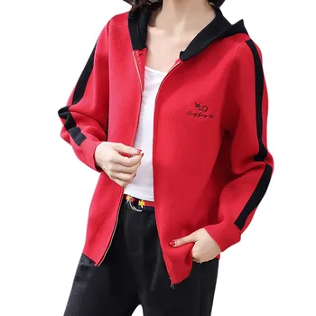 

FREE OSTRICH 2019 Autumn Women Plus Size Cardigan Letter Printing Hooded Coat Ladies Casual Long Sleeve Sport Running Outcoat