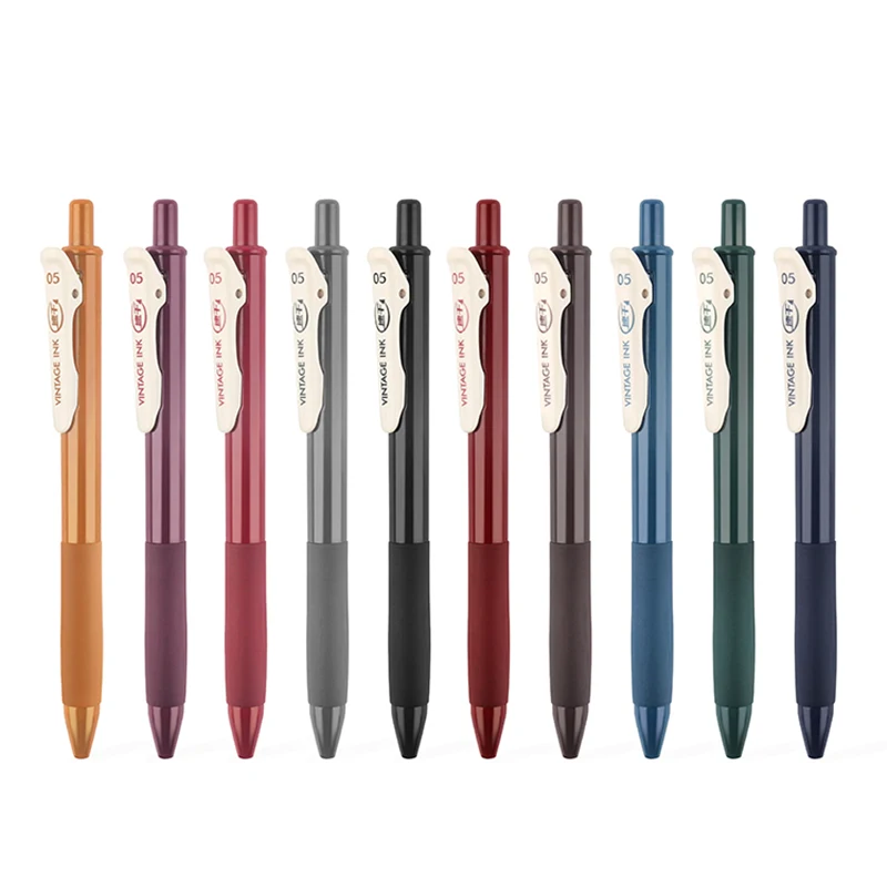 10 цветов, ретро набор цветных гелевых ручек, 0,5 мм, цветная ручка для подписи, для офиса, студентов, быстросохнущая, большая емкость, полная игольчатая трубка