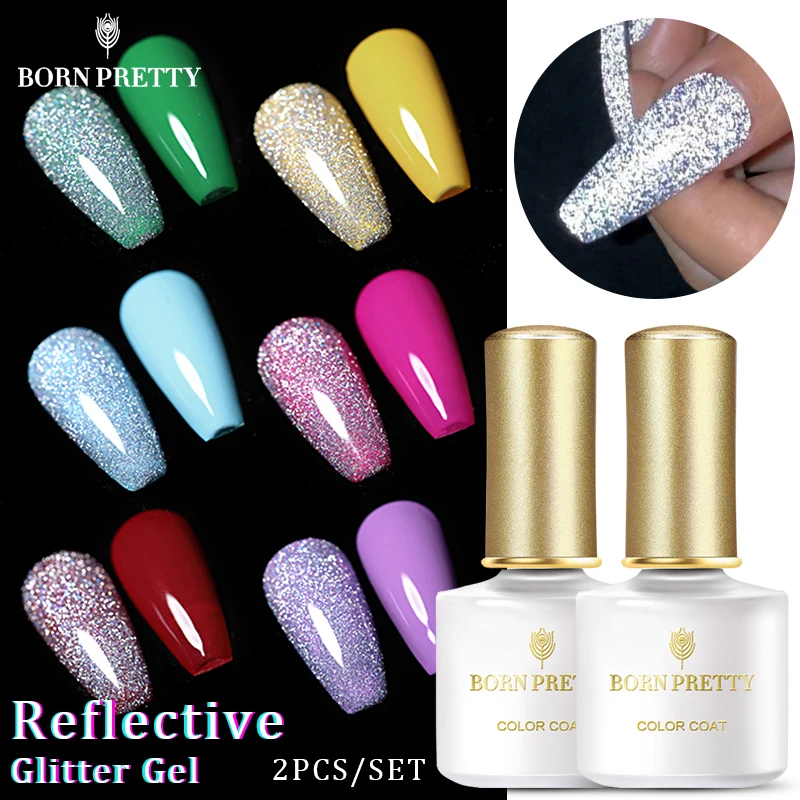 BORN PRETTY Reflective Glitter Gel Set Gel Nail Polish Kit 6ml