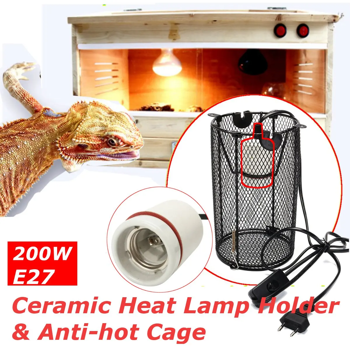

Reptile Lamp Holder Heating Light Ceramic E27 Clamp Reflector Cylinder Black Tortoise Terrariums Amphibian Snake Chicken Brooder