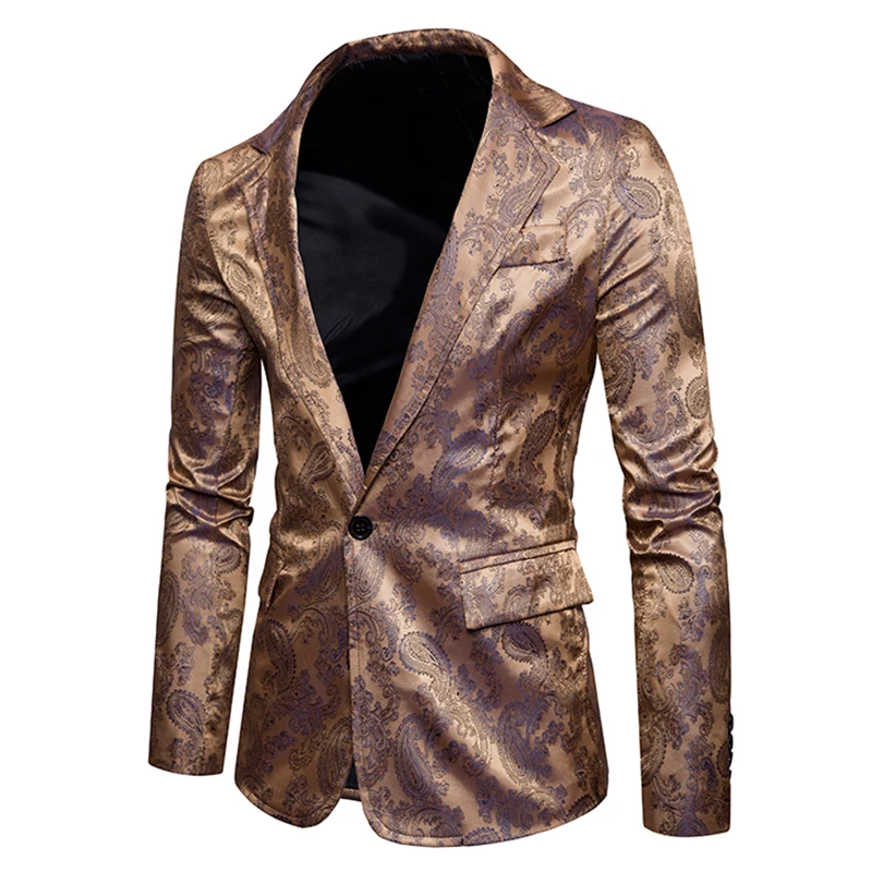 New Arrivals Men Casual suit coat men's slim fit autumn single button Cashew flowers pattern silk cloth Suit jacket EU size New Arrivals Men Casual suit coat men's slim fit autumn single button Cashew flowers pattern silk cloth Suit jacket EU size