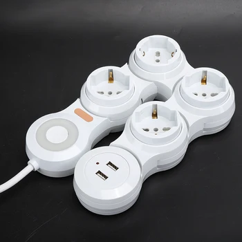 

2500W Power Strip Socket Deformation 4 Port 10A Electrical Socket Power Plug with 2 USB Charging EU Plug Adapter 220V-250V
