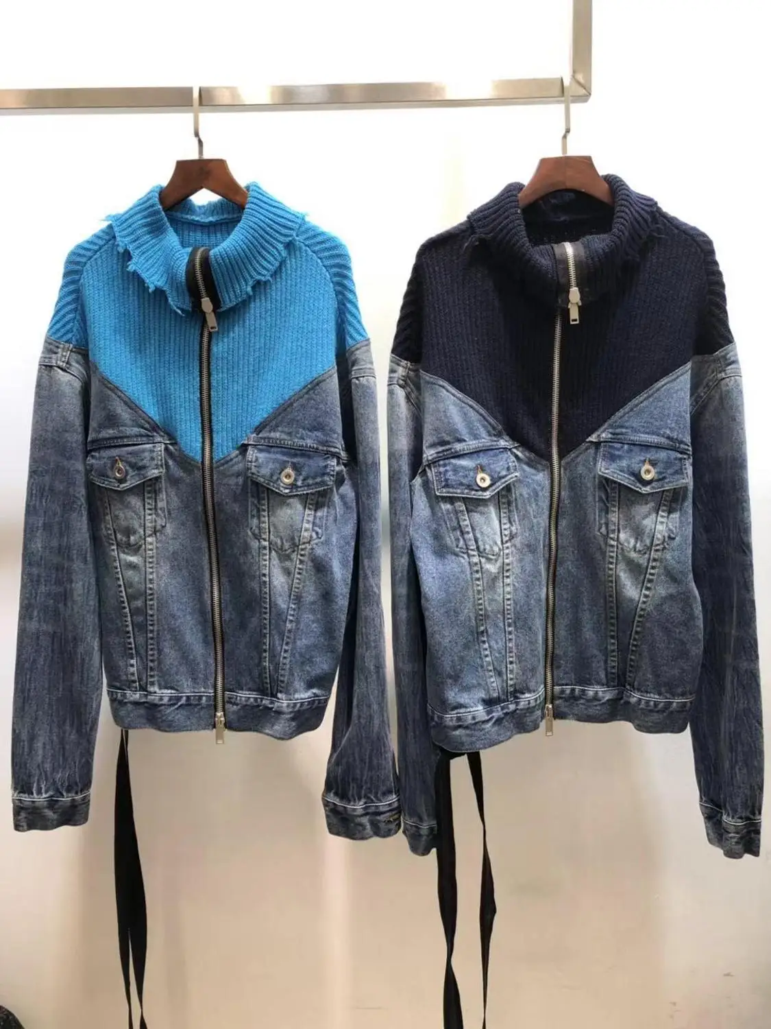 

2019FW winner new women wool knit patchwork denim jacket coat female casual outerwear casual coat 2 color ddxgz2