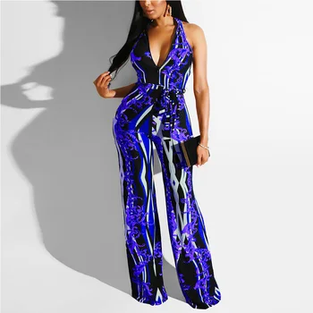 

Kureas Women African Style Jumpsuit Sleeveless Long Pants Set Elegant Halter V-Neck Two Ways to Wear African Clothes