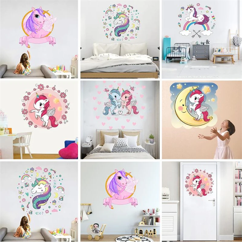 Cute Golden dot unicorn wall sticker living room bedroom wall decoration wall stickers for kids rooms Art mural