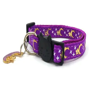 

5 Pcs Star Moon Print Luminous Adjustable Cat Collars Breakaway with Bell Glow X6HC
