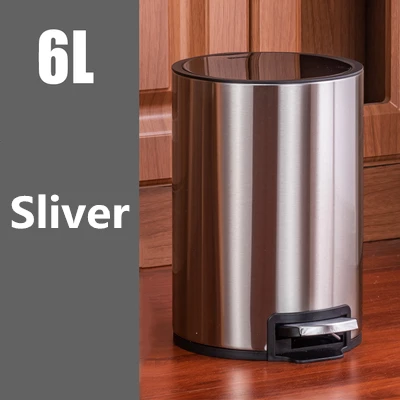 6L-sliver UNTIOR Silent Stainless Steel Trash Can 5L Rectangular Step Kitchen Waste Bin for Bathroom Kitchen Living Room Office Trash Bin - Цвет: 6L-sliver