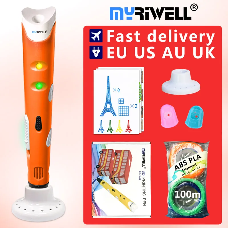 myriwell 3d pens + 20 * 10m ABS Filament 3 d pen model Creative printing pen-3d magic Children giftspen 2018 | Компьютеры и офис