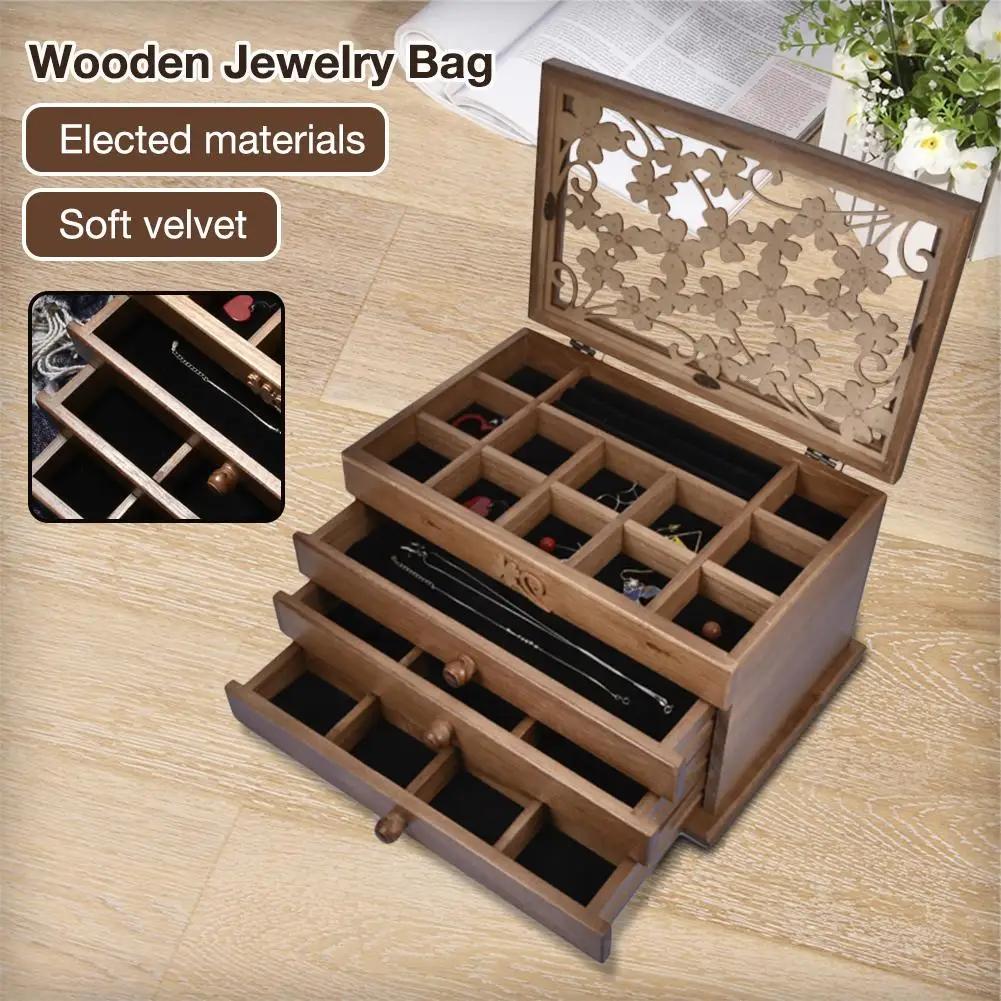 Деревянная шкатулка для ювелирных изделий 3-слойная ювелирные изделия в виде вишен коробка для хранения деревянная сумка органайзер чехол с 3 ящиками для сережек ожерелье шпилька# SW