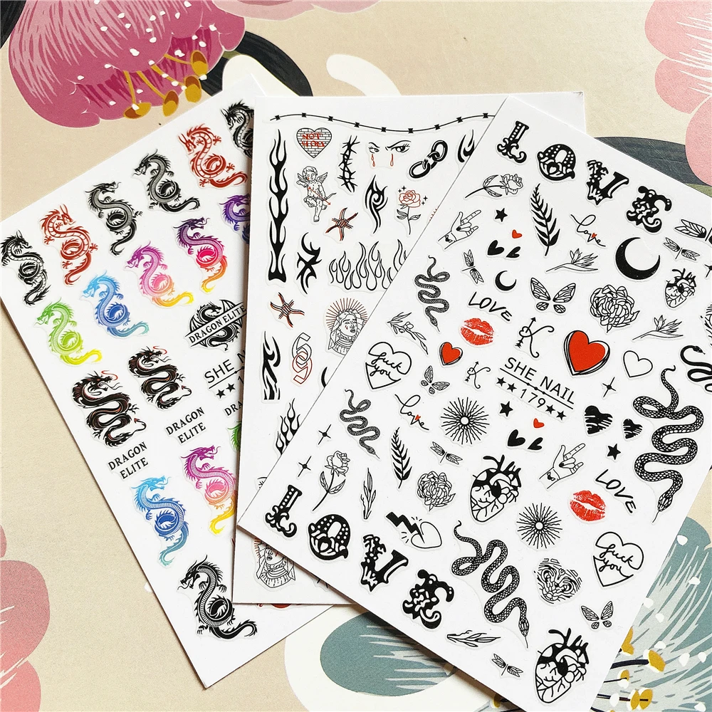

SHE-180 Colored dragon snake Flame fire 3D Back glue Nail decal Nail sticker Nail decoration Nail art Nail tool Nail ornament